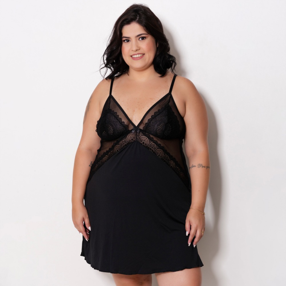 Camisola Plus Size Detalhe em Renda - Roupa de Dormir Plus Size - Ternura Íntima